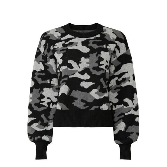 Black Sweaters - Marissa Webb Camo Sweater Black Grey Cropped Streetwear Urban, Size XS Oversized